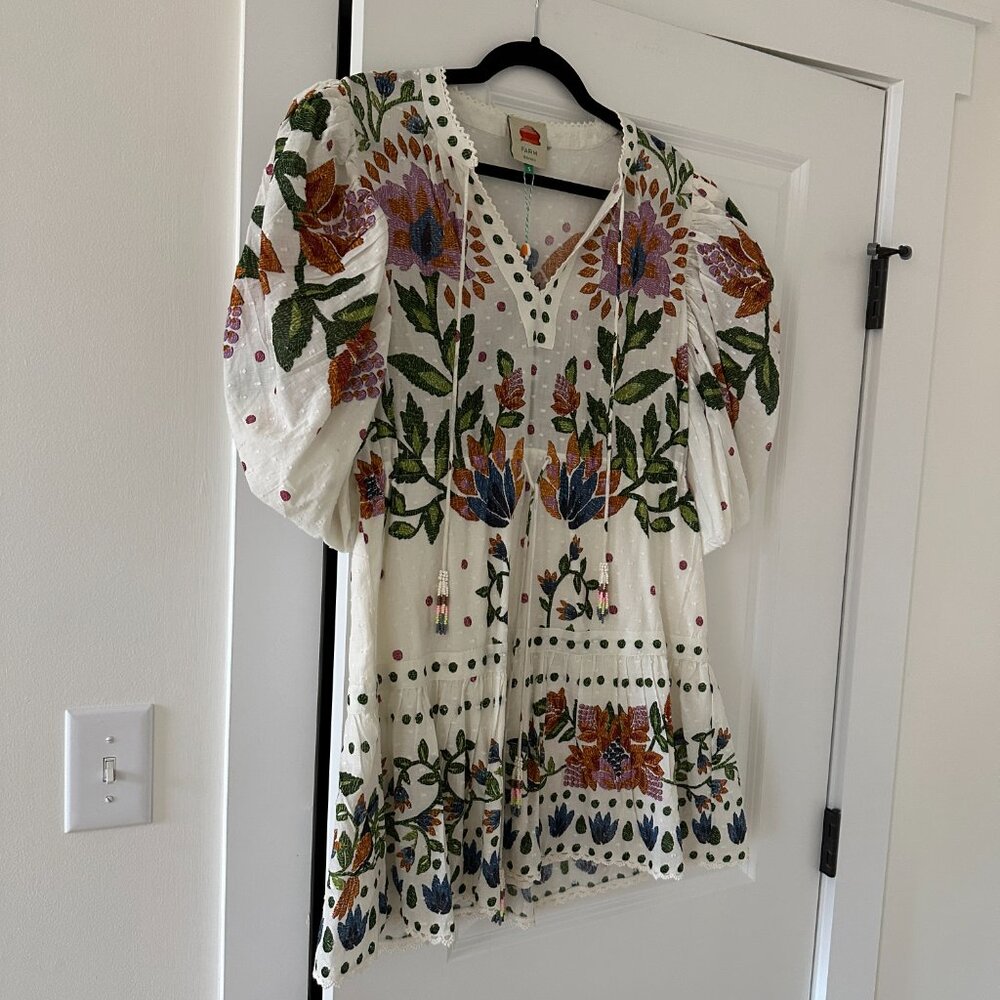 FARM Rio White Floral Mini Dress with Multicolor Embroidery - Picture 6 of 16